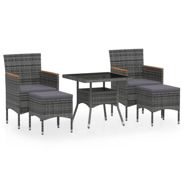 5 Piece Garden Dining Set Poly Rattan and Tempered Glass