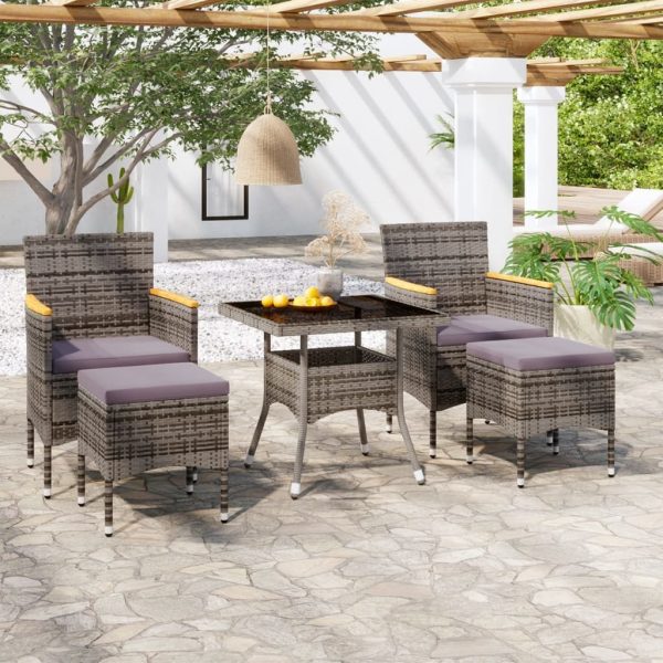 5 Piece Garden Dining Set Poly Rattan and Tempered Glass