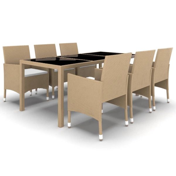 7 Piece Garden Dining Set Poly Rattan and Tempered Glass