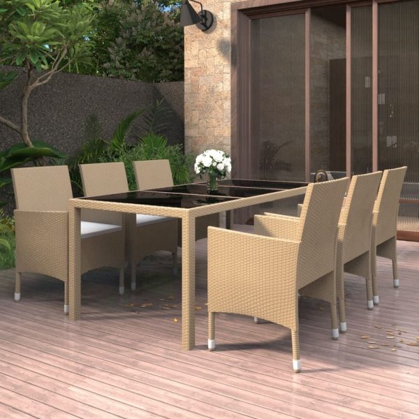 7 Piece Garden Dining Set Poly Rattan and Tempered Glass