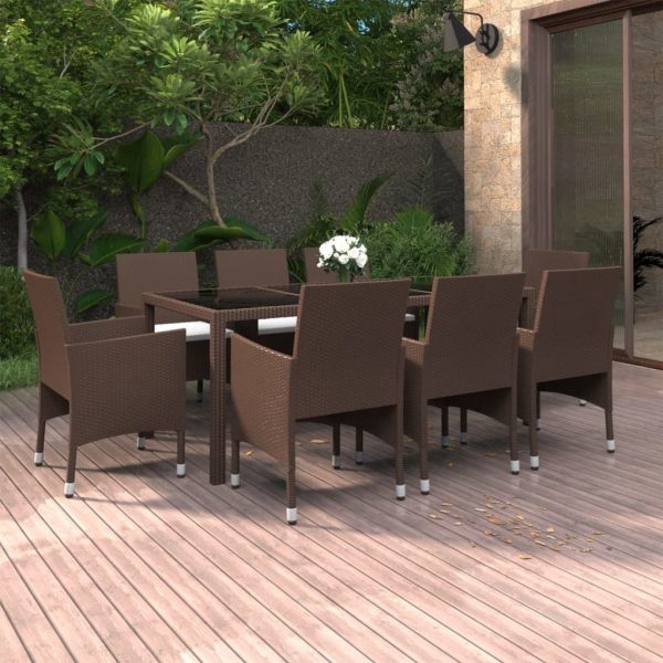 9 Piece Garden Dining Set Poly Rattan