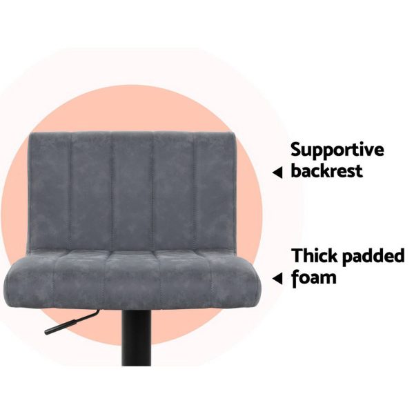 Set of 2 Bar Stools PU Leather Line Style – Grey