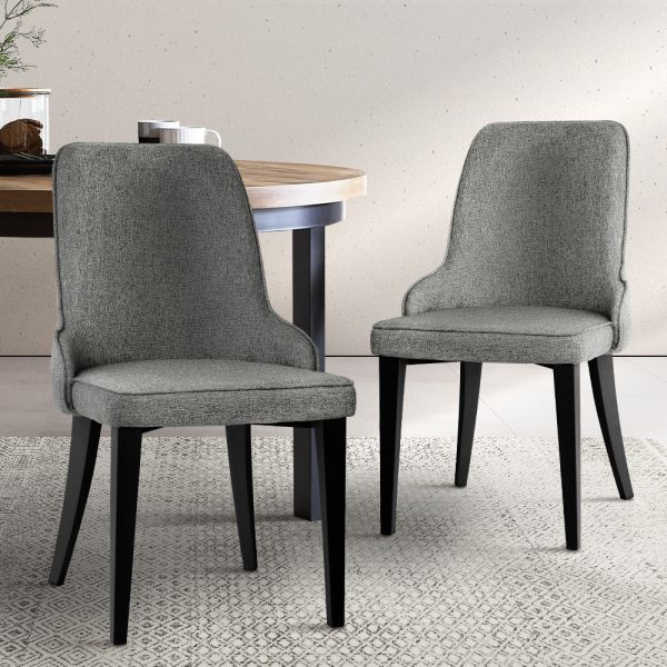 Set of 2 Fabric Dining Chairs – Grey