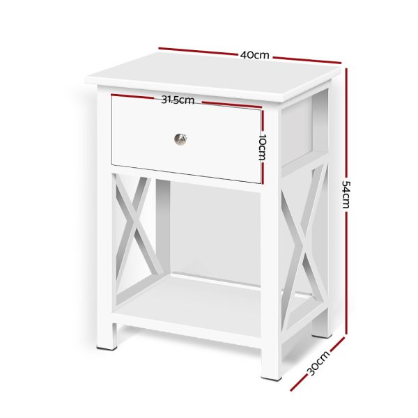 Bedside Table 1 Drawer with Shelf – EMMA White