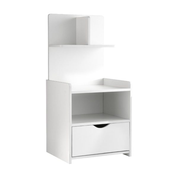 Bedside Table 1 Drawer with Shelves – EVERMORE White
