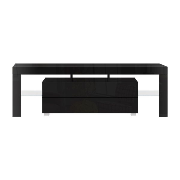 TV Cabinet Entertainment Unit Stand RGB LED Gloss Furniture 160cm Black