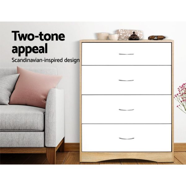 Artiss 4 Chest of Drawers Tallboy Dresser Table Bedroom Storage White Wood Cabinet