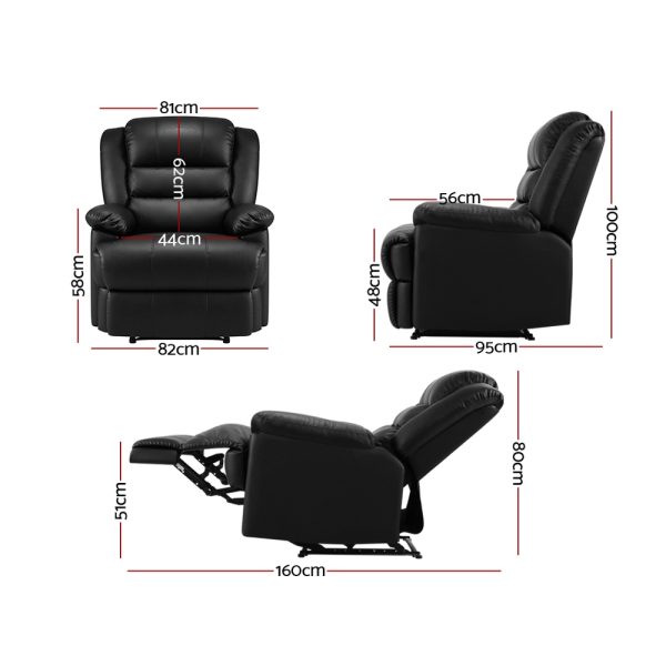 Recliner Chair Leather Black Cissy