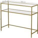 VASAGLE Console Table with Tempered Glass Gold Colour LGT025A01