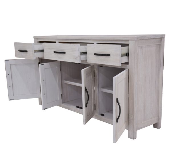 Foxglove Buffet Table 158cm 4 Door 3 Drawer Solid Mt Ash Timber Wood – White