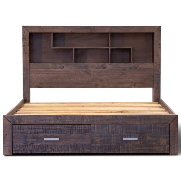 Elliston Bed Frame Wood Mattress Base With Storage Drawers Grey Stone
