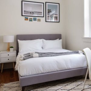 Volga King Single Bed Platform Frame Fabric Upholstered Mattress Base – Grey