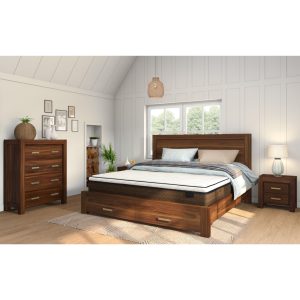 Comfortis 4pc Queen Bed Frame Suite Bedside Tallboy Furniture Package – Walnut