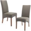 Aksa Fabric Upholstered Dining Chair Set of 2 Solid Pine Wood Furniture – Grey