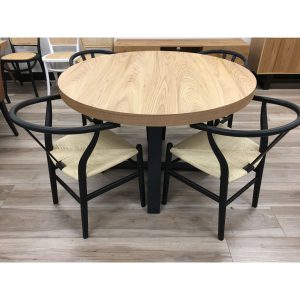 Petunia  Round Dining Table 120cm Elm Timber Wood Black Metal Leg – Natural