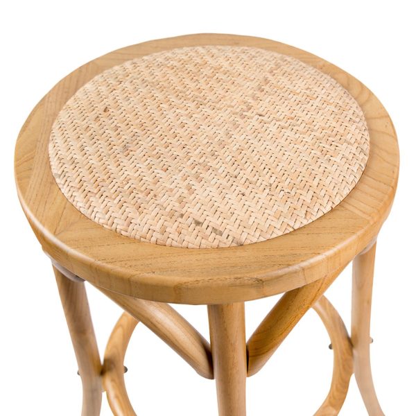 Aster Round Bar Stools Dining Stool Chair Solid Birch Timber Rattan Seat – Oak