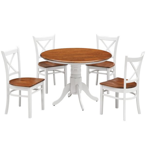 Lupin 5pc Dining Set 106cm Round Pedestral Table 4 Rubber Wood Chair – White Oak
