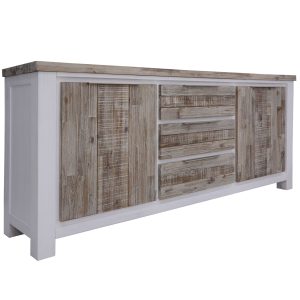 Plumeria Buffet Table 200cm 2 Door 3 Drawer Solid Acacia Timber – White Brush