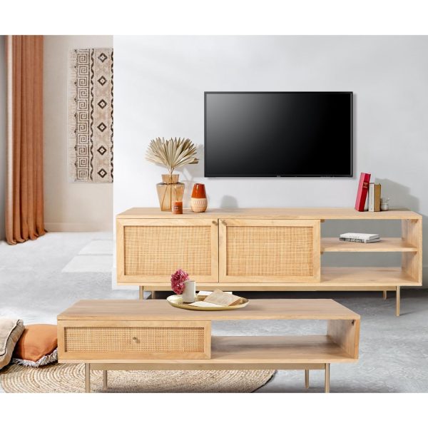 Martina ETU Entertainment TV Unit 147cm Solid Mango Wood Rattan Furniture