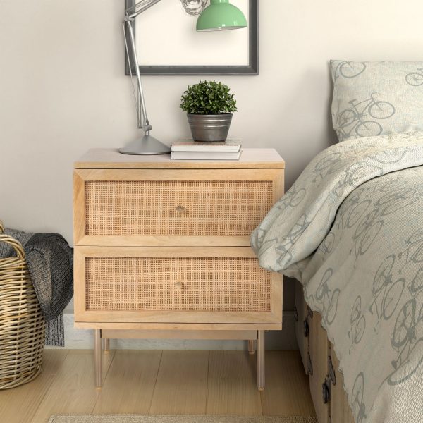 Tanque Bedside Table Drawer Storage Cabinet Solid Mango Wood Rattan
