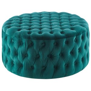 Cosmos Tufted Velvet Fabric Round Ottoman Footstools – Green