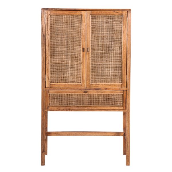 Jasmine Tall Storage Cabinet 90cm 2 Door 1 Drawer Mindi Wood Rattan