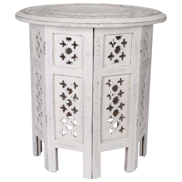 Scilla Rubber Wood Timber Round 45cm Side Table – White