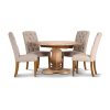 Gloriosa 5pc Dining Set 135cm Round Table 4 Beige Chair Mango Wood – Honey Wash