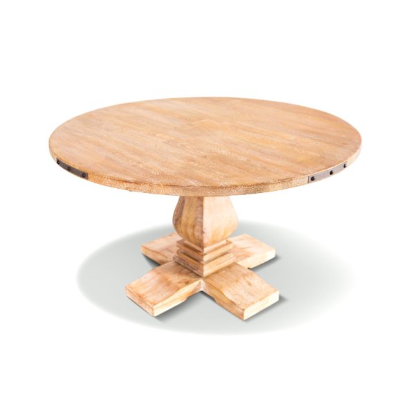 Gloriosa 5pc Dining Set 135cm Round Table 4 Beige Chair Mango Wood – Honey Wash
