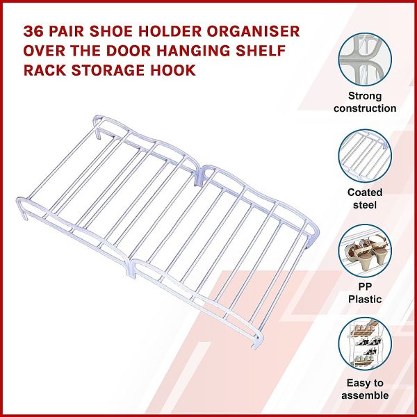 36 Pair Shoe Holder Organiser Over The Door Hanging Shelf Rack Storage Hook