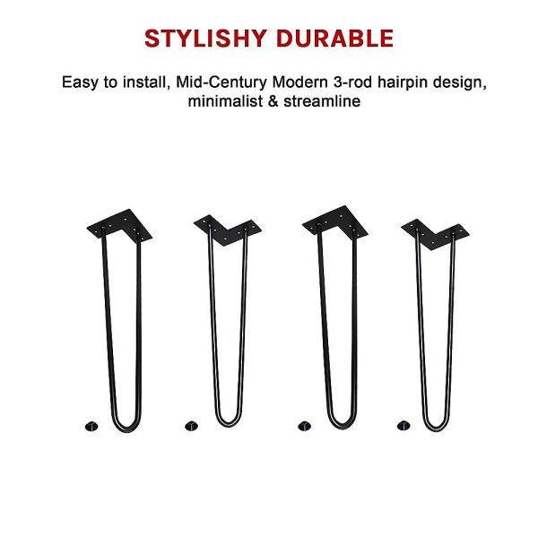 Set of 4 Industrial Retro Hairpin Table Legs 12mm Steel Bench Desk 45cm Leg