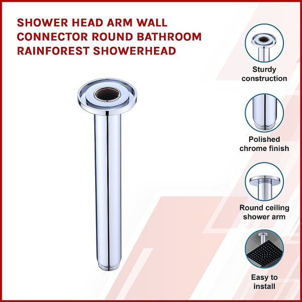 Shower Head Arm Wall Connector Round Bathroom Rainforest ShowerHead