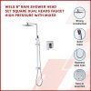 WELS 8″ Rain Shower Head Set Square Dual Heads Faucet High Pressure With Mixer