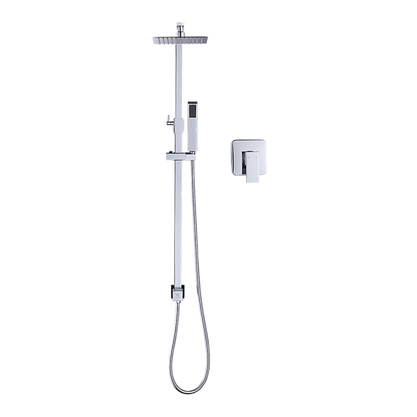 WELS 8″ Rain Shower Head Set Square Dual Heads Faucet High Pressure With Mixer