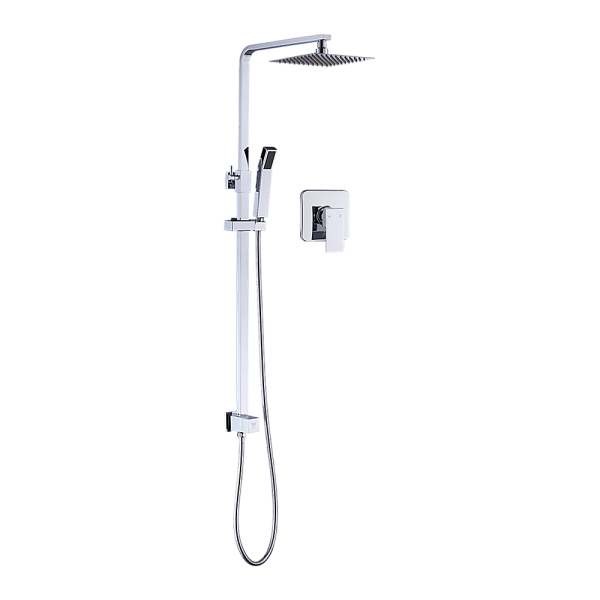 WELS 8″ Rain Shower Head Set Square Dual Heads Faucet High Pressure With Mixer