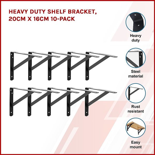 Heavy Duty Shelf Bracket, 20cm x 16cm 10-Pack