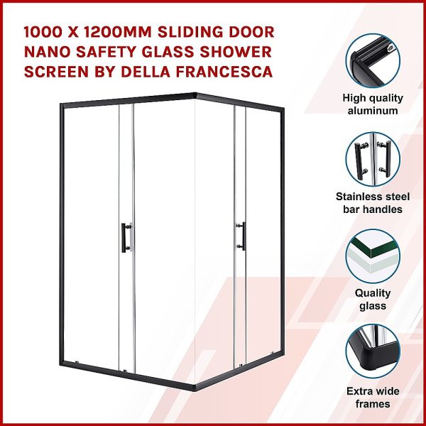 1000 x 1200mm Sliding Door Nano Safety Glass Shower Screen By Della Francesca