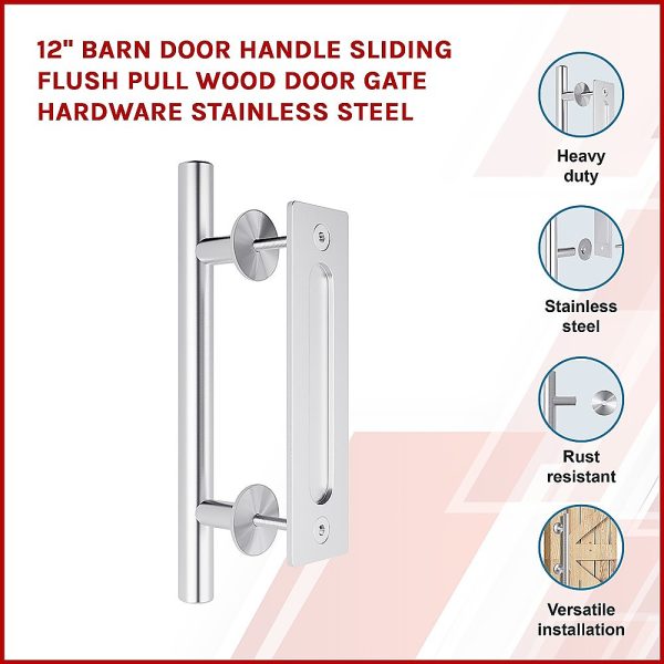 12″ Barn Door Handle Sliding Flush Pull Wood Door Gate Hardware Stainless Steel