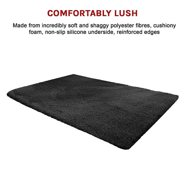230x160cm Floor Rugs Large Shaggy Rug Area Carpet Bedroom Living Room Mat – Black