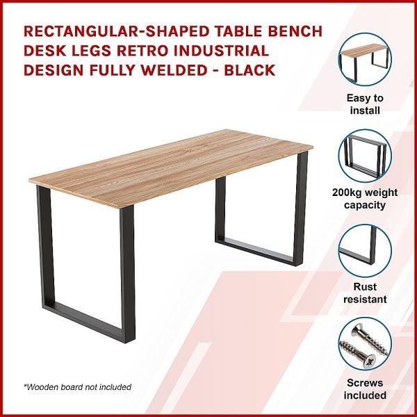 Rectangular Shaped Table Bench Desk Legs Retro Industrial Design Fully Welded – Black