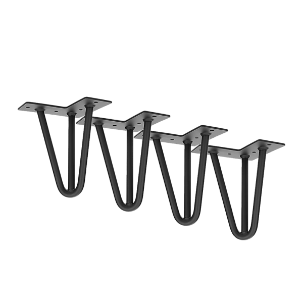 Set of 4 Industrial 3-Rod Retro Hairpin Table Legs 12mm Steel Bench Desk – 11cm Black
