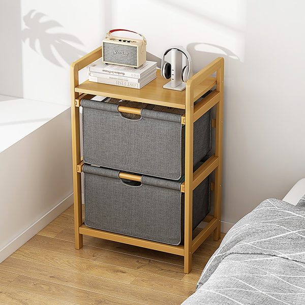 Bamboo Shelf with Storage Hamper – Wooden Bamboo Removable Bags.