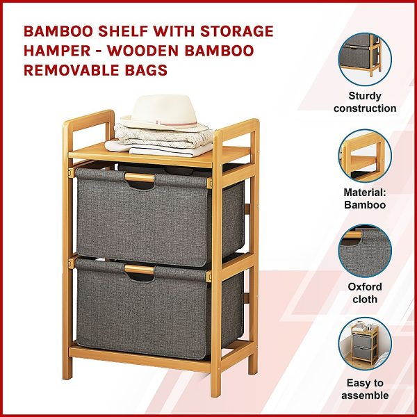 Bamboo Shelf with Storage Hamper – Wooden Bamboo Removable Bags