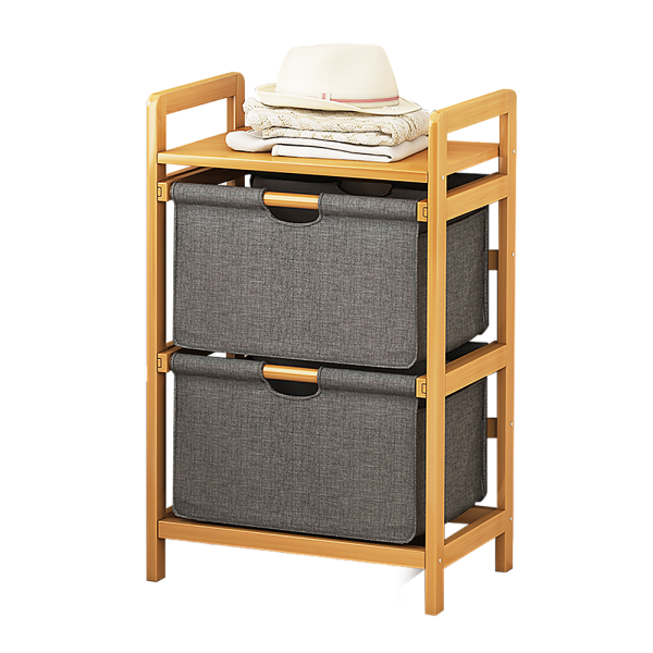 Bamboo Shelf with Storage Hamper – Wooden Bamboo Removable Bags.