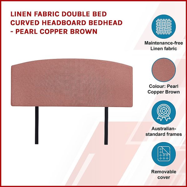 Linen Fabric Double Bed Curved Headboard Bedhead – Pearl Copper Brown