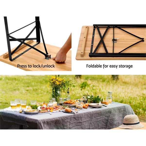 Gardeon Wooden Outdoor Foldable Bench Set – Natural