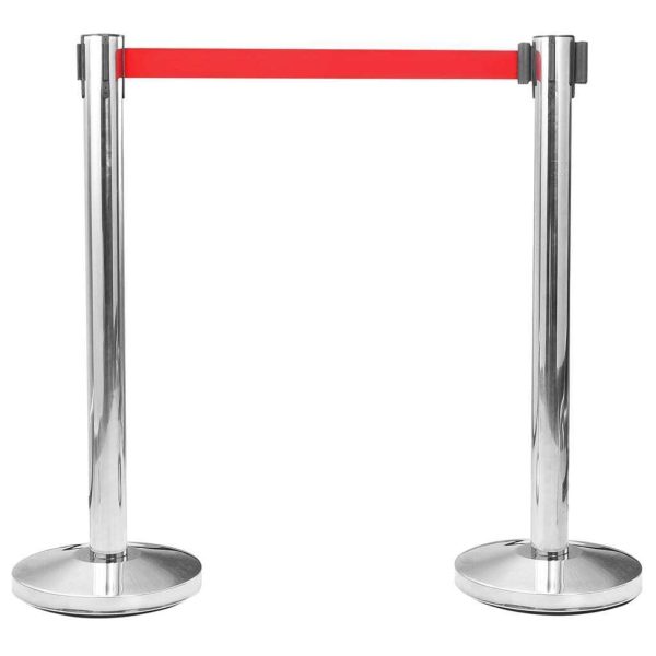 Stanchions with Belts 4 pcs Airport Barrier Stainless Steel Silver