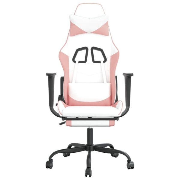 Gaming Chair with Footrest White and Pink Faux Leather