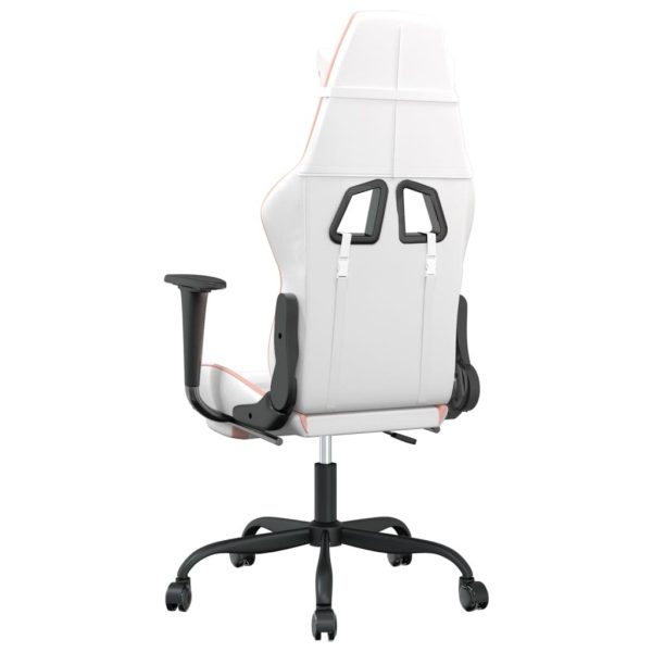 Gaming Chair with Footrest White and Pink Faux Leather