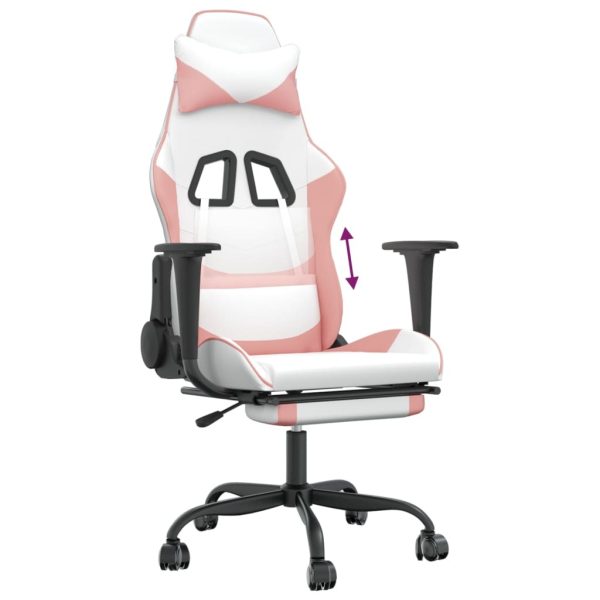 Gaming Chair with Footrest White and Pink Faux Leather